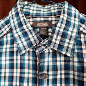 Kenneth Cole Reaction Business Dress Plaid Button Down - Size M - Cerulean Blue